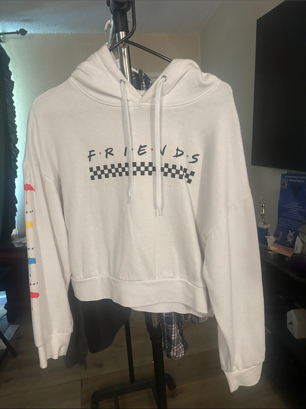 FRIENDS White Hoodie with Red, Yellow & Blue Umbrella Sleeve